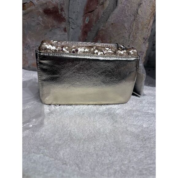Nicole Miller Gold Mermaid Sequin Convertible Clutch Gold Chain Strap NEW - Picture 3 of 13